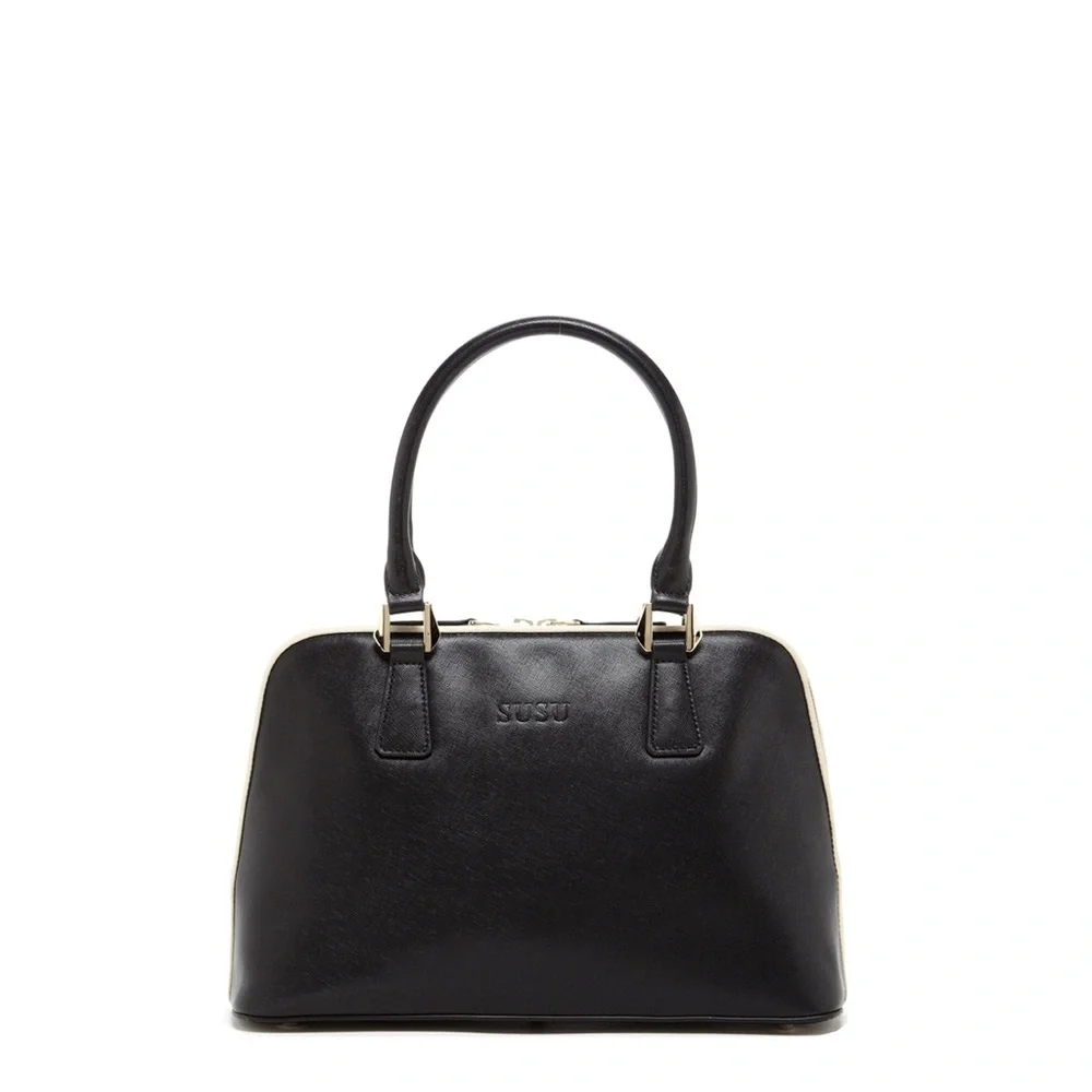 Elegant Black Satchel with white piping by SUSU